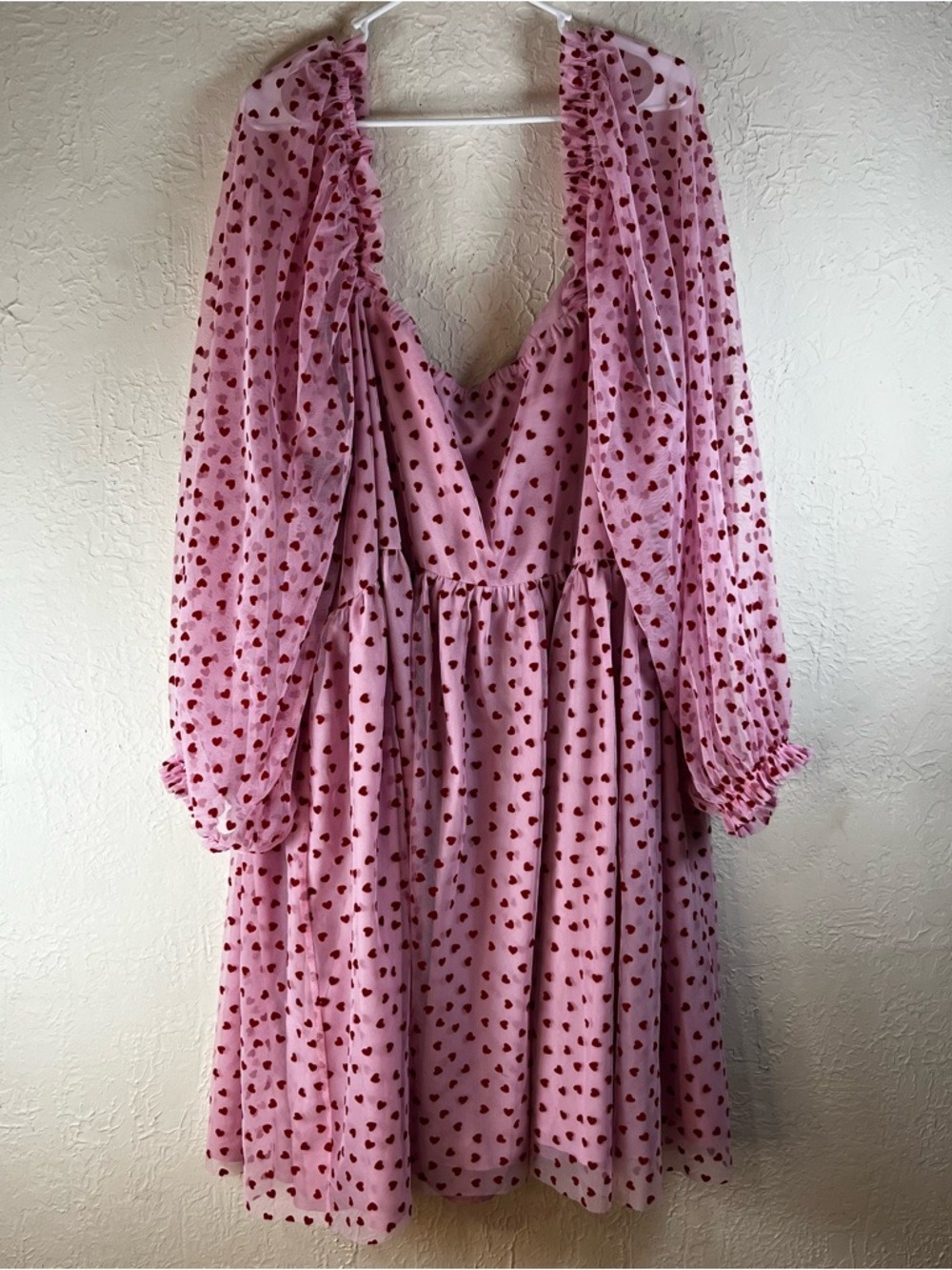 Eloquii Mesh Flocked Heart Print Bustier Mini Dress in Pink - Picture 11 of 15